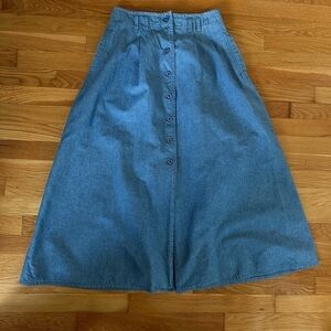 Vtg Y2K Denim Midi Skirt size Large Button Front Pockets Long Slit 90’s …​